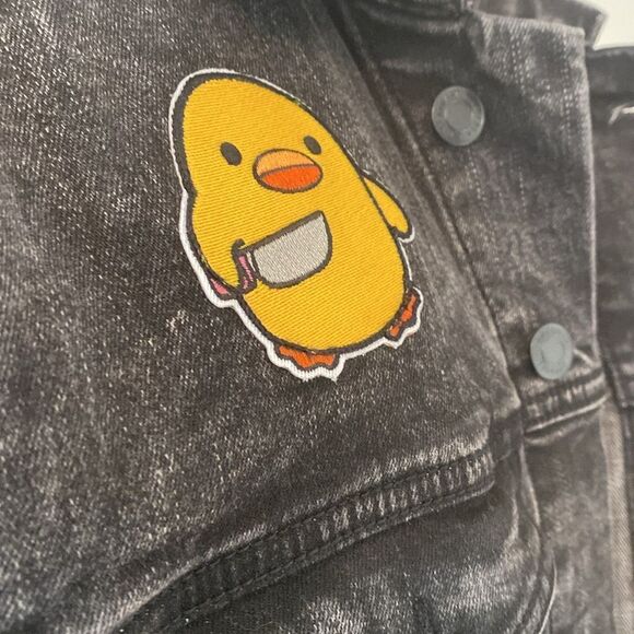 Embellished Black Oversized Denim Jacket Size L - Picture 4 of 11